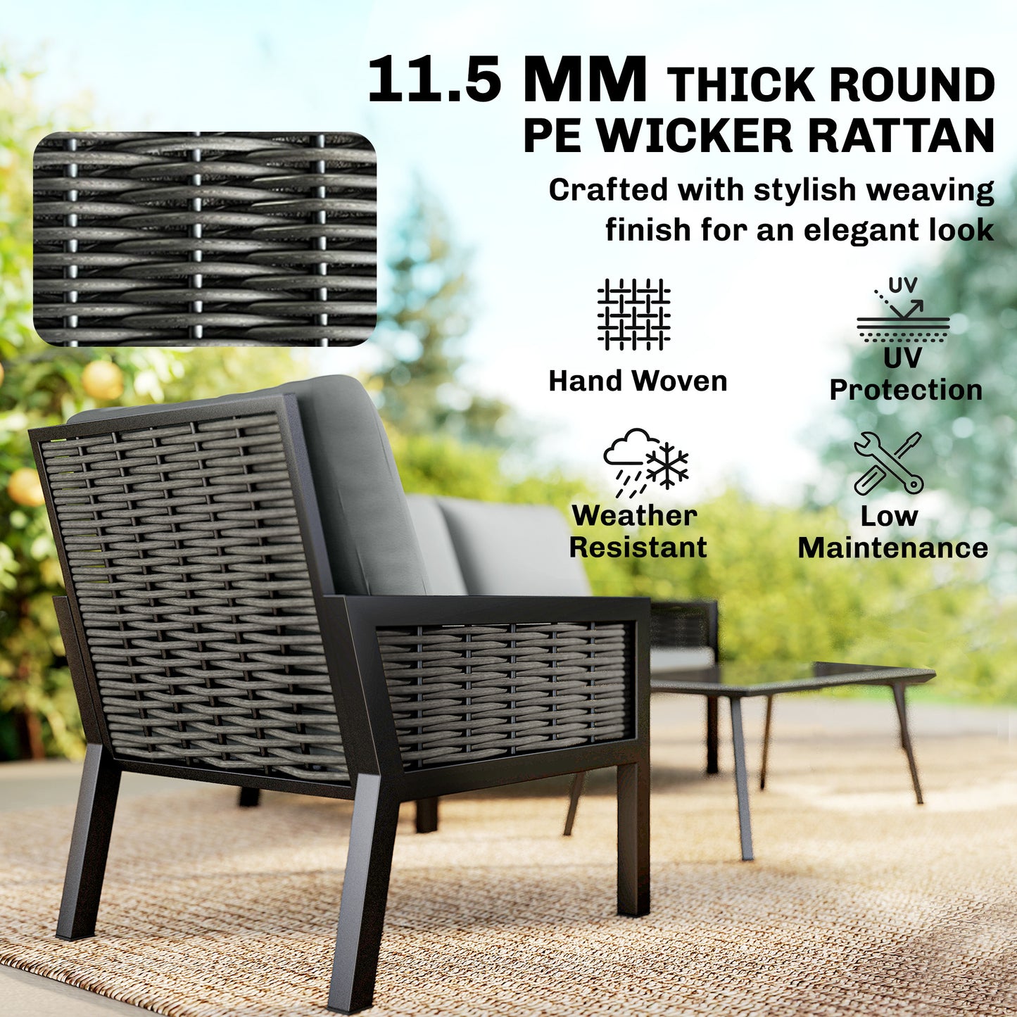 Outsunny 4 Seater Rattan Garden Furniture Set With 2 Armchairs Loveseat And Coffee Table Cushions Dark Grey