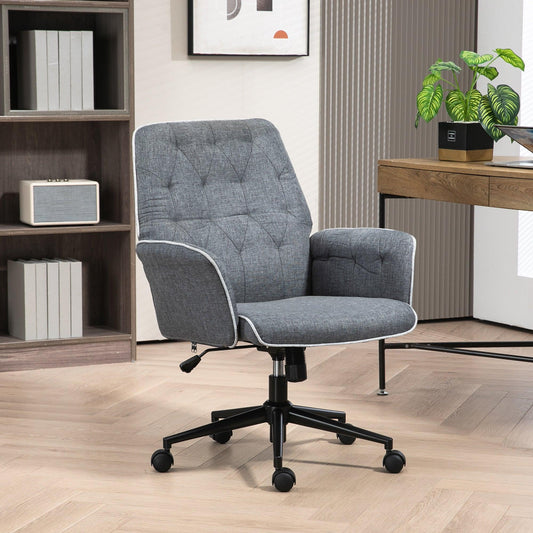 HOMCOM Linen Computer Chair with Armrest, Modern Swivel Chair with Adjustable Height, Dark Grey - ALL4U RETAILER LTD