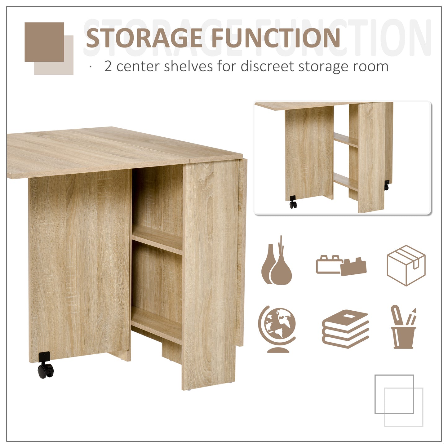 HOMCOM Mobile Drop Leaf Dining Table with Storage Shelves and Wheels - Ideal for Small Spaces - ALL4U RETAILER LTD