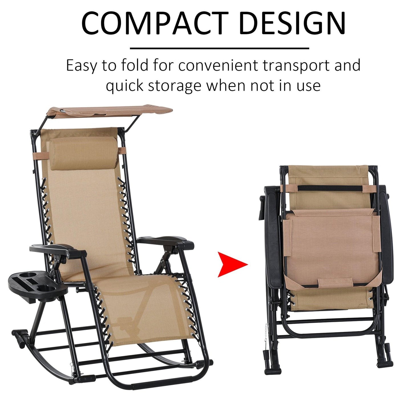 Outsunny Folding Recliner Rocking Chair - Adjustable Sun Lounger - ALL4U RETAILER LTD