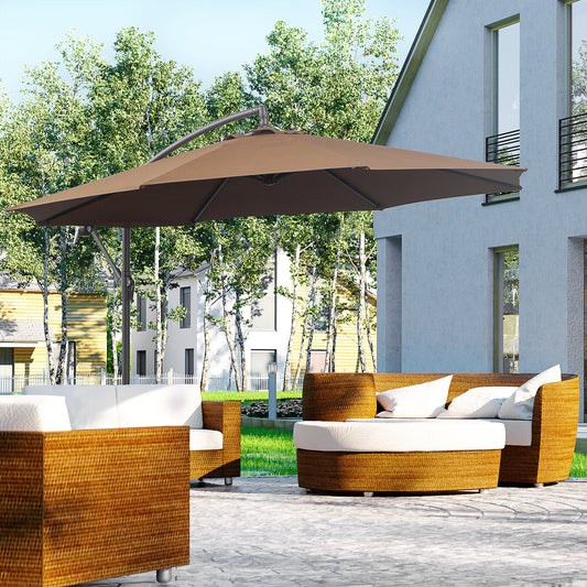 Outsunny 3M Brown Cantilever Patio Umbrella - Steel Frame Hanging Parasol for Outdoor Sunshade - ALL4U RETAILER LTD