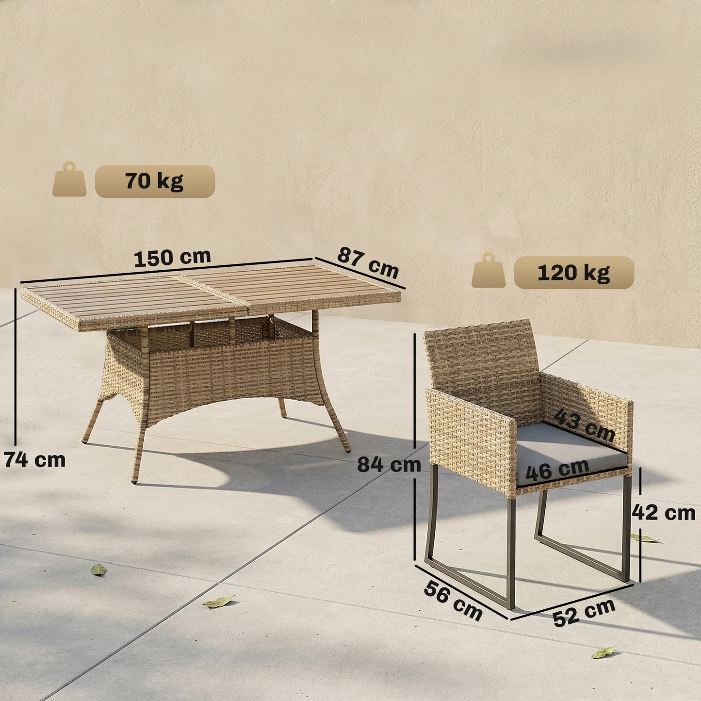Outsunny 7 Piece Rattan Garden Dining Set With Wood Plastic Table And Six Stackable Chairs Dark Grey
