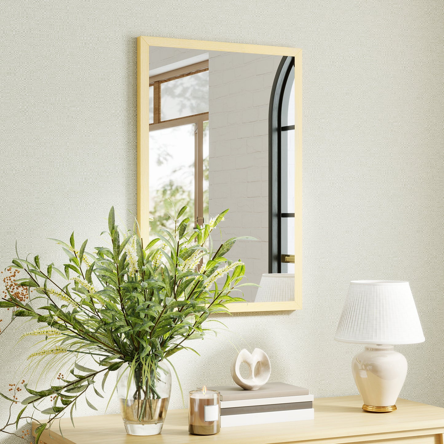 HOMCOM Wall Mounted Mirror 60 x 40 cm Natural Wood Finish for Bathroom Living Room Bedroom Hallway