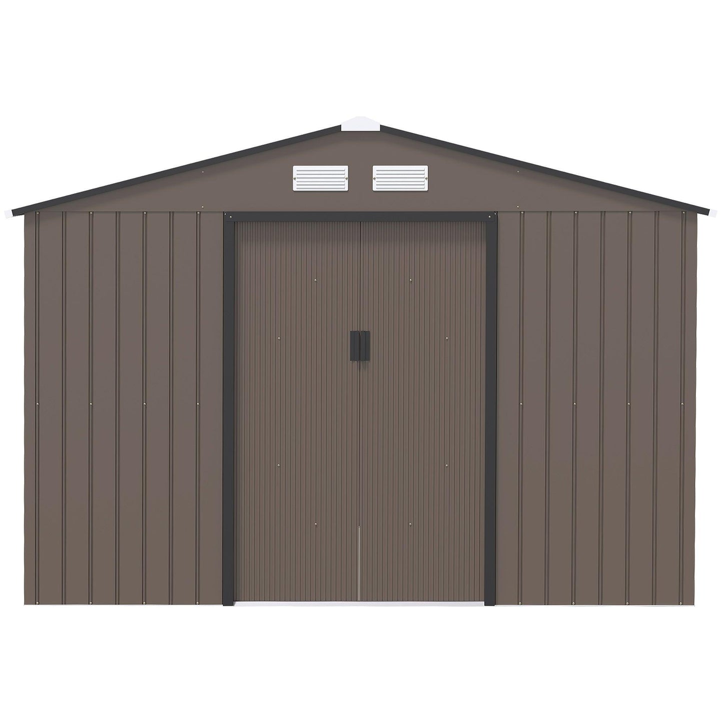 Outsunny 9 X 6FT Outdoor Storage Garden Shed Sliding Door Galvanised Metal Brown - ALL4U RETAILER LTD