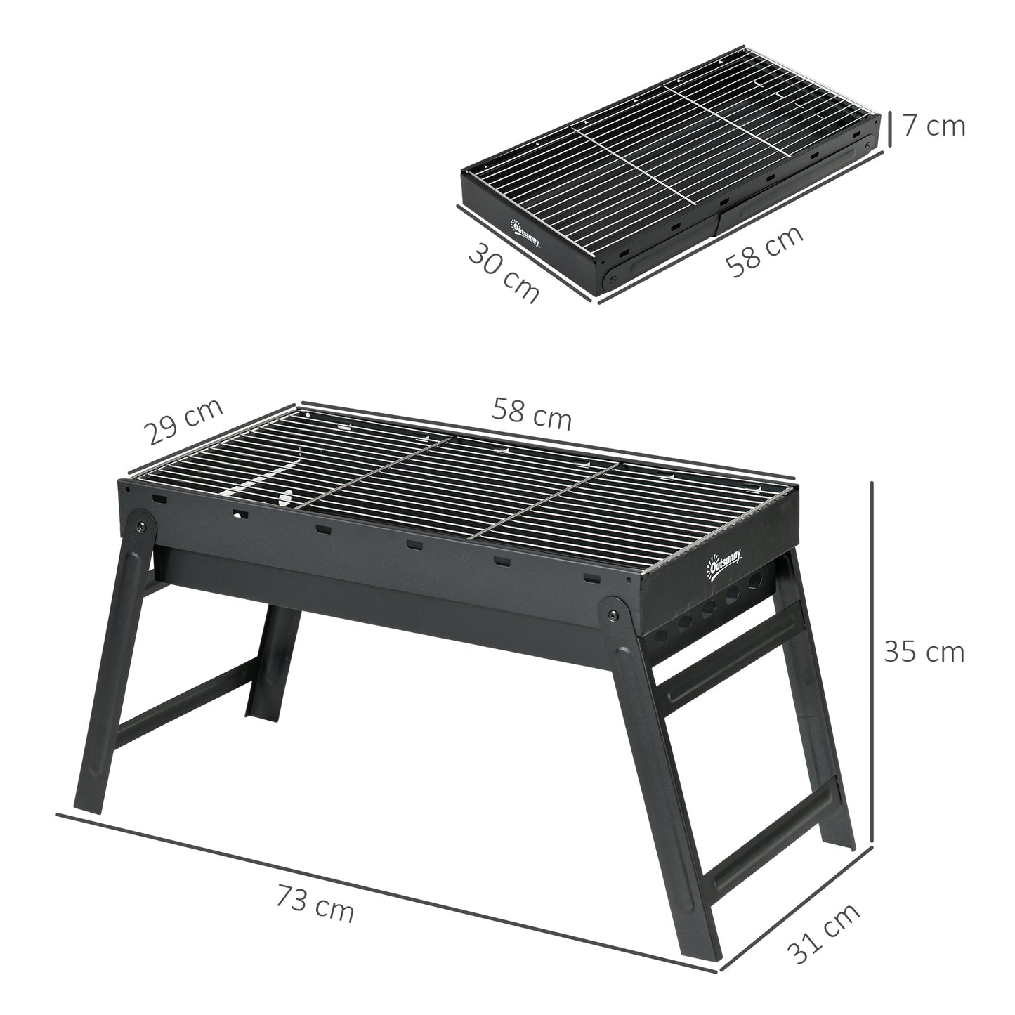 Outsunny Foldable Charcoal Grill Portable Black For Outdoor Camping And Travel With Pull Out Charcoal Basin
