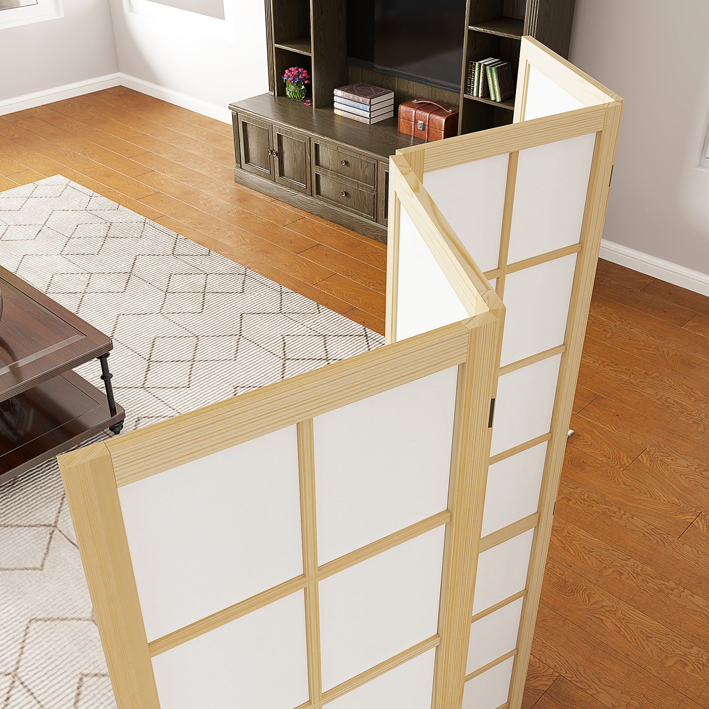 HOMCOM Four Panel Folding Room Divider Freestanding Privacy Screen 160 x 170 cm for Living Room and Bedroom