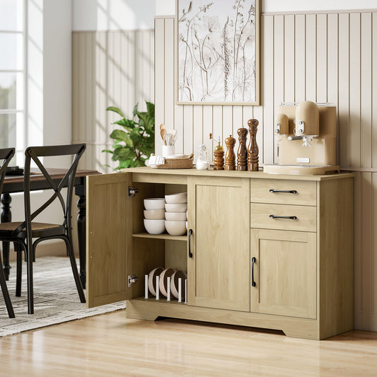 HOMCOM Sideboard With 2 Drawers And 3 Doors Modern Storage Cabinet With Adjustable Shelf Natural Finish