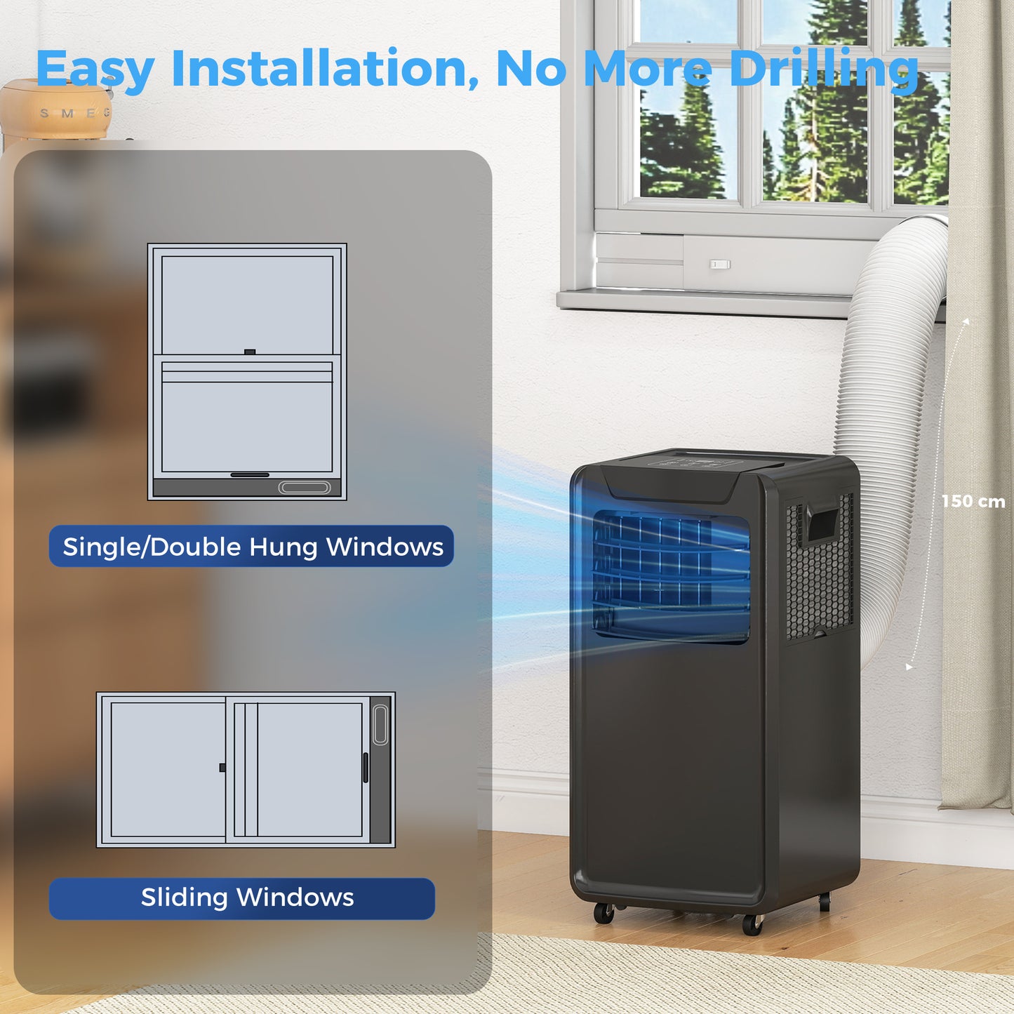 Homcom 10000 BTU 4-In-1 Portable Air Conditioner With Remote Control LED Display 2 Speeds Black