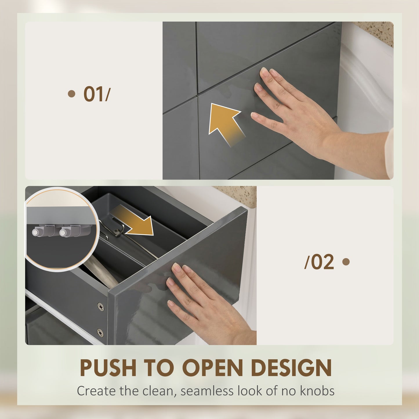 HOMCOM Storage Cabinet Kitchen Cupboard With 3 Adjustable Shelves High Gloss Grey 60L x 35W x 170H cm