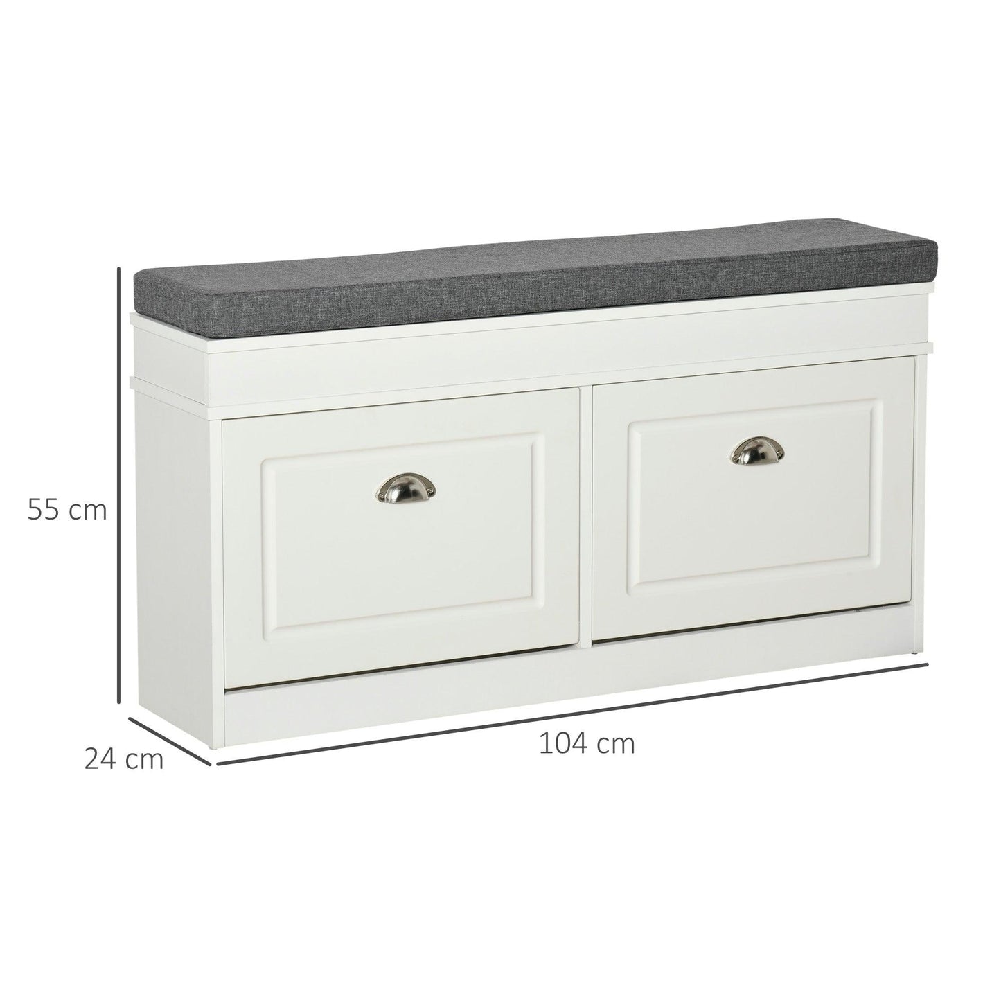 HOMCOM White Shoe Storage Bench with Cushioned Seat and Drawers - ALL4U RETAILER LTD