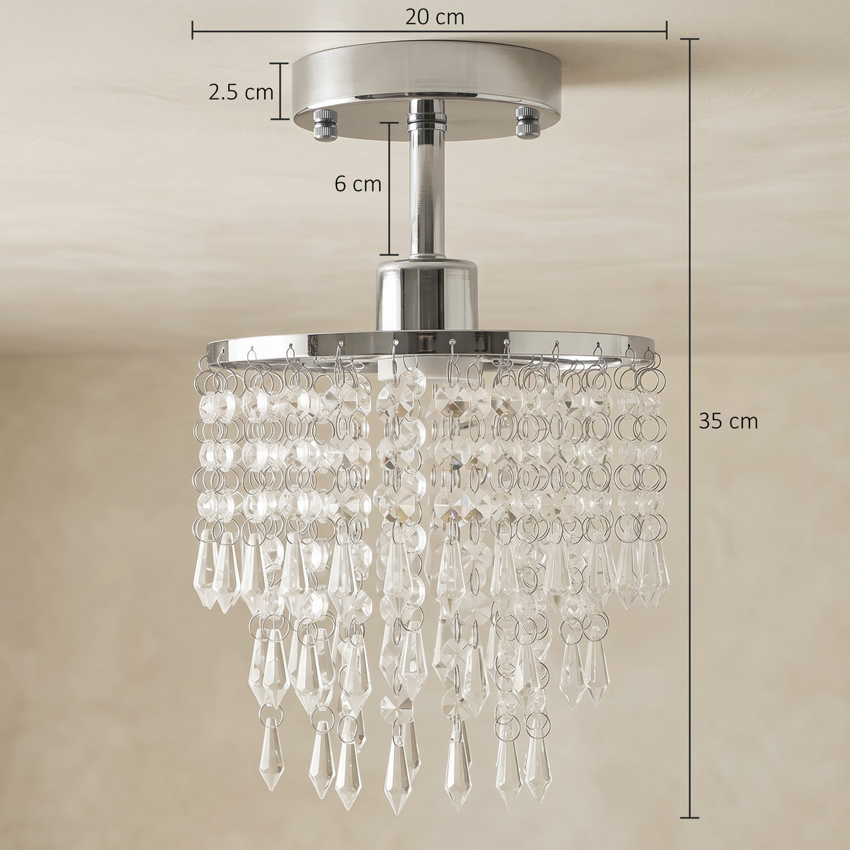 HOMCOM Crystal Ceiling Light With 57 Strands For Hallway Silver Tone