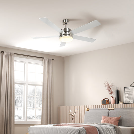 HOMCOM Modern Flush Mount LED Ceiling Fan with Light and Remote Control - 132cm Reversible Blades for Bedrooms and Living Rooms - ALL4U RETAILER LTD