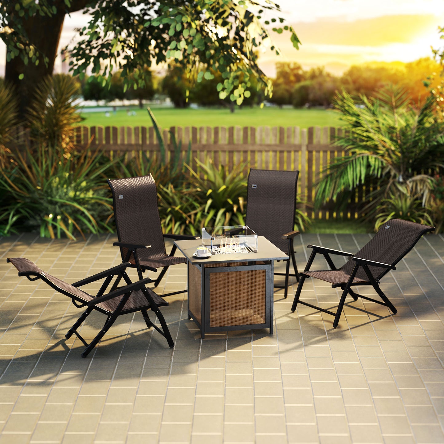 Outsunny Four Folding Garden Chairs With Seven-Position Adjustable Backs Dark Brown