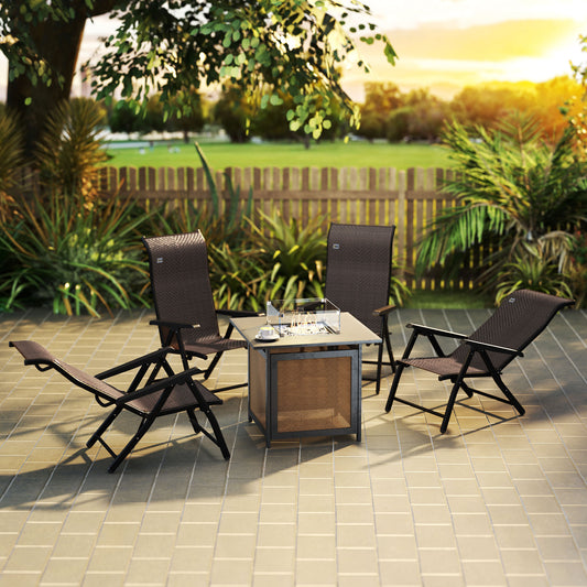 Outsunny Four Folding Garden Chairs With Seven-Position Adjustable Backs Dark Brown