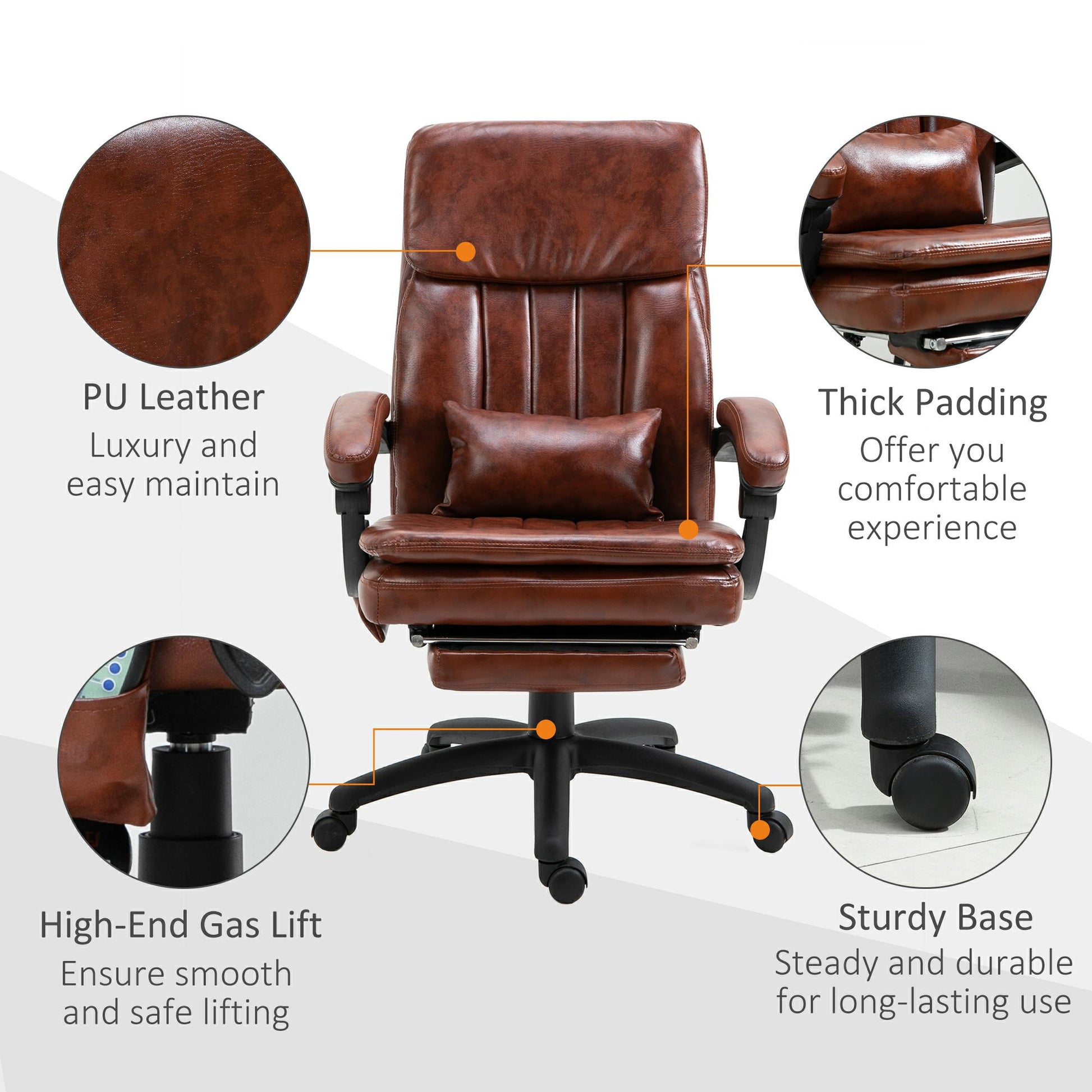 Vinsetto Vintage Brown Gaming Recliner with Massage and Footrest - Adjustable Height Office Chair - ALL4U RETAILER LTD