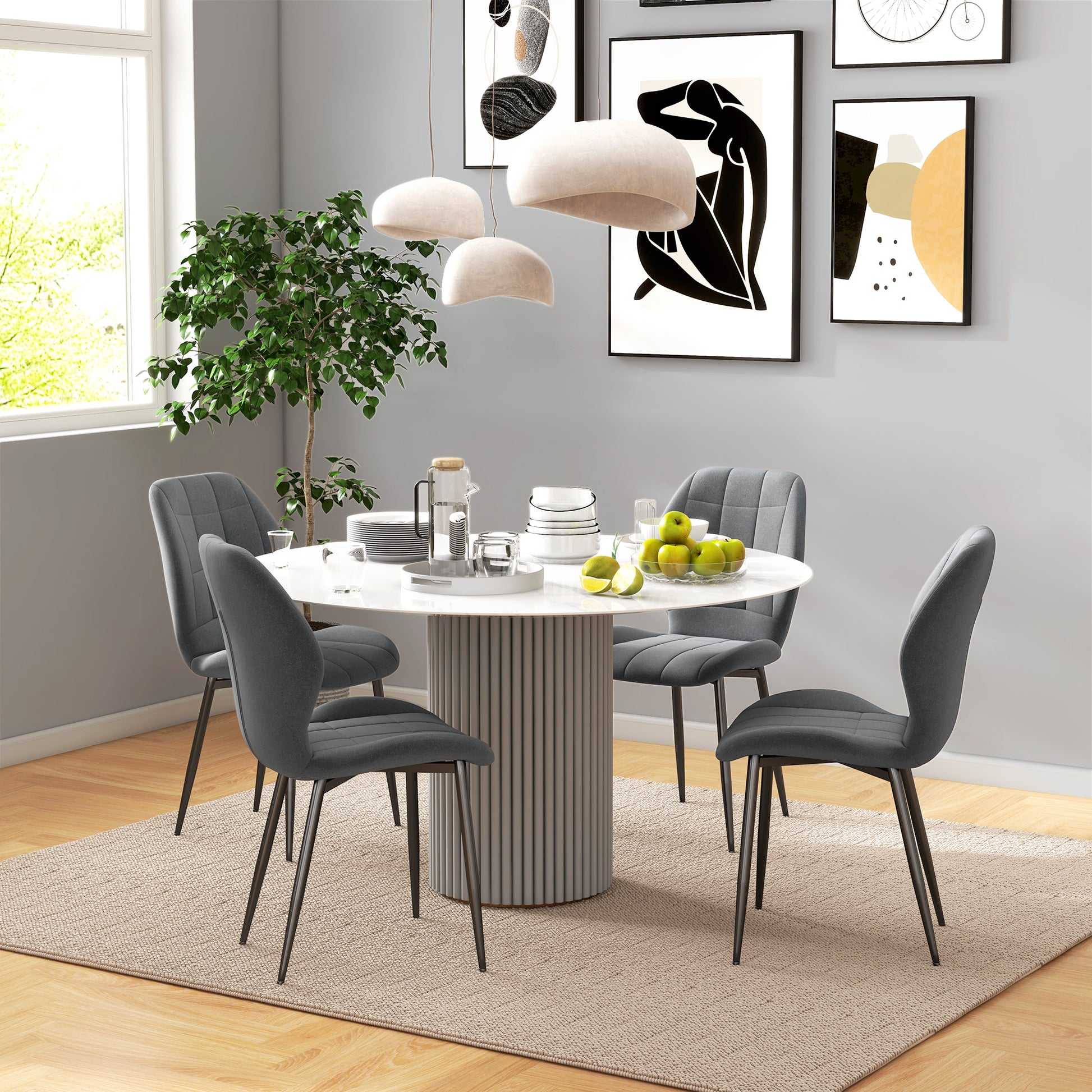 HOMCOM Set of Four Dark Grey Flannel Tub Dining Chairs - ALL4U RETAILER LTD