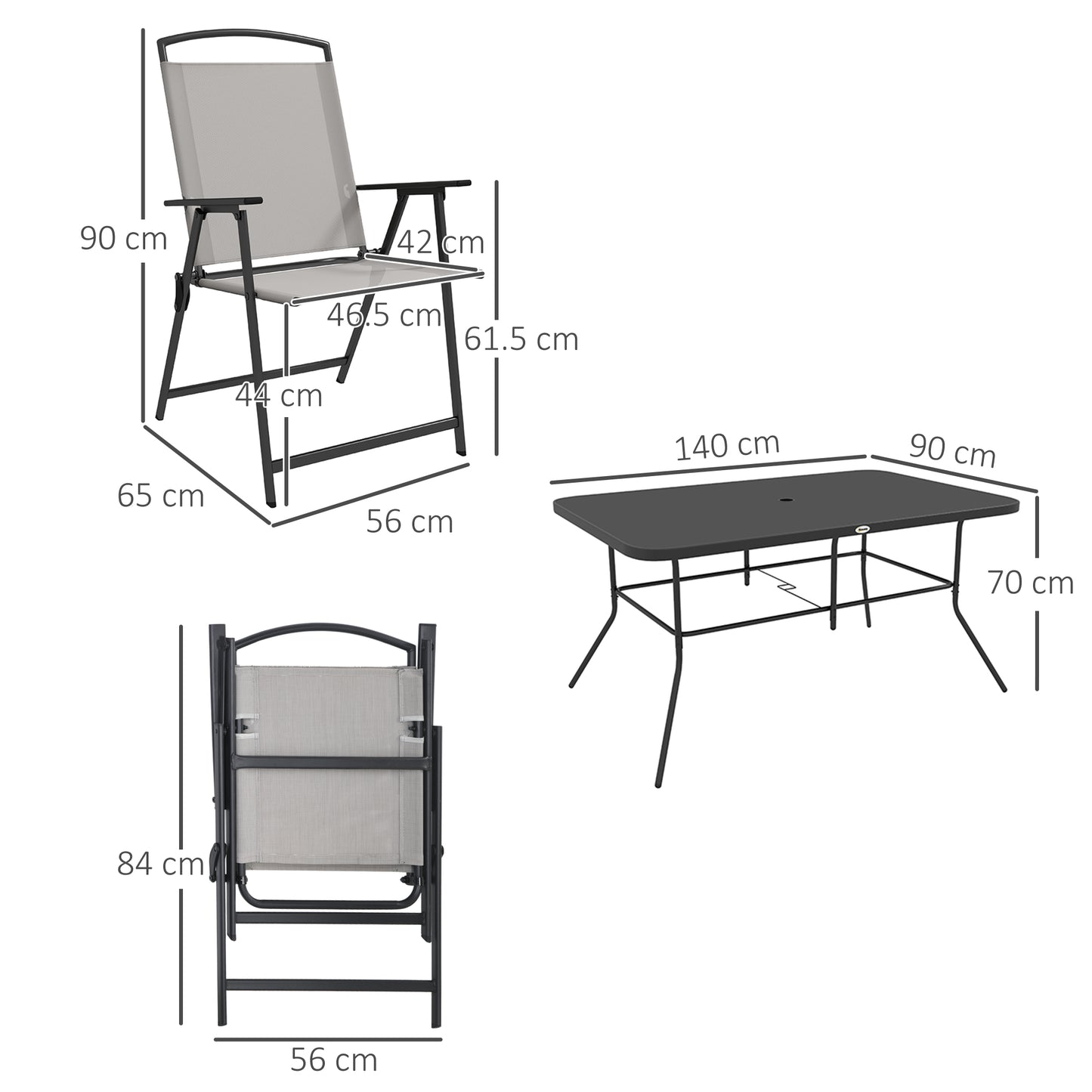 Outsunny 7-Piece Grey Outdoor Metal Dining Set with Folding Chairs and Tempered Glass Table for 6 - ALL4U RETAILER LTD