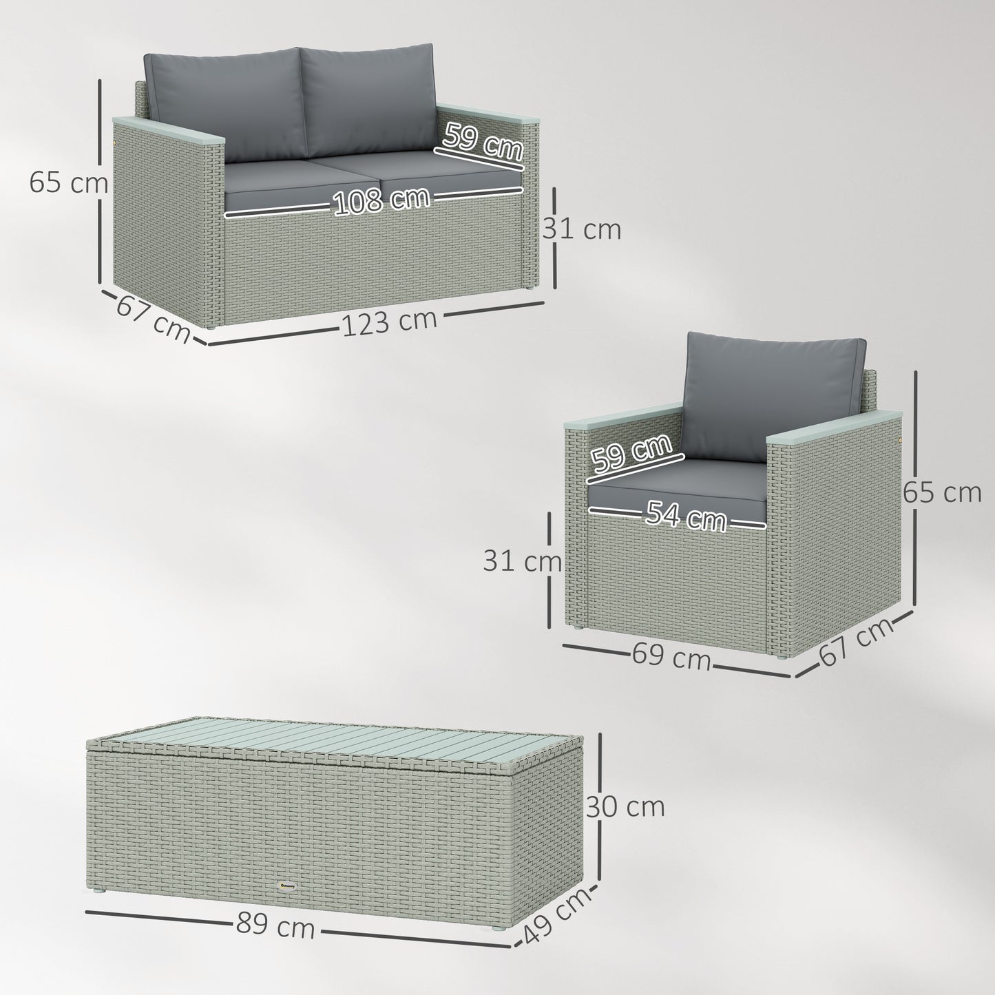 Outsunny Four Piece Rattan Sofa Set With Wood Top Table Outdoor Patio Garden Seating For Four