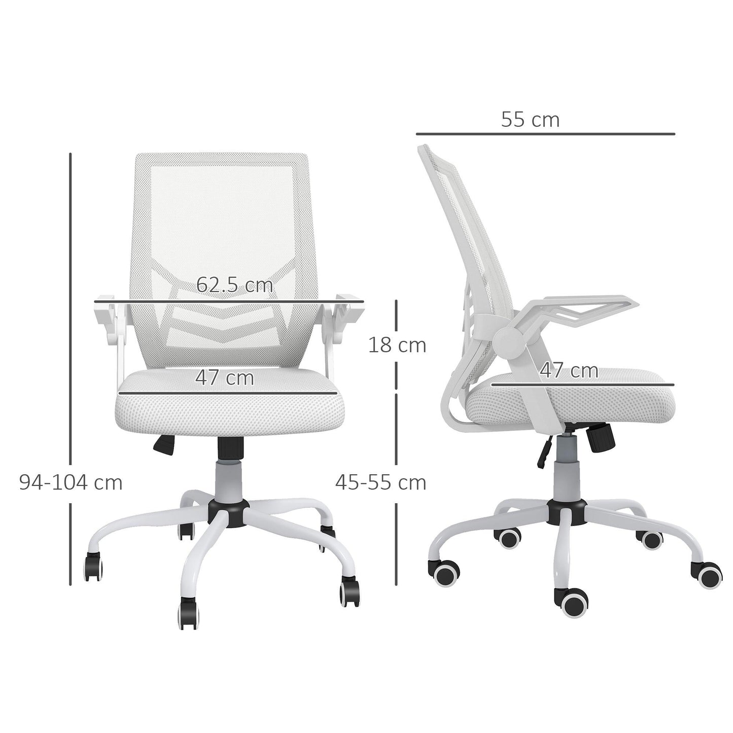 Vinsetto Mesh Office Chair, Computer Desk Chair with Flip-up Armrests, Lumbar Back Support and Swivel Wheels, White - ALL4U RETAILER LTD