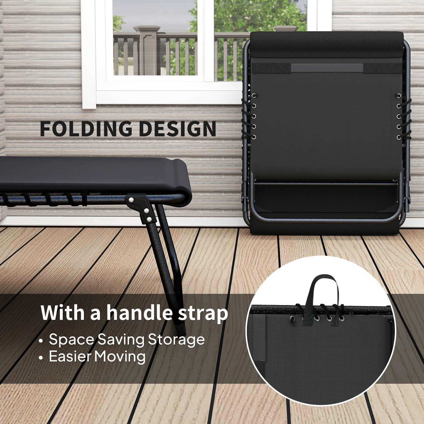 Outsunny Set Of Two Reclining Sun Loungers In Black With Five Position Adjustable Backs And Side Pockets
