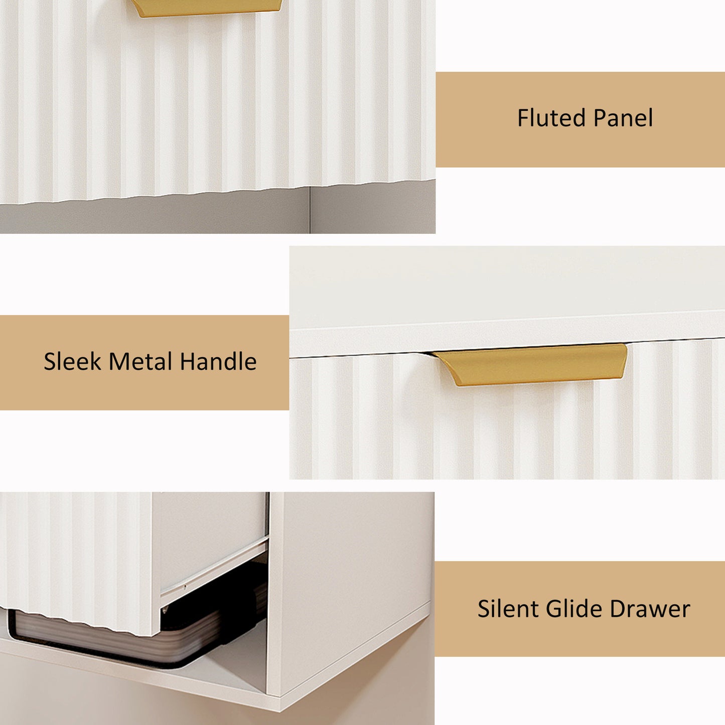 HOMCOM Floating Nightstands Set Of 2 Wall Mounted Bedside Tables With Fluted Drawer And Open Shelf White