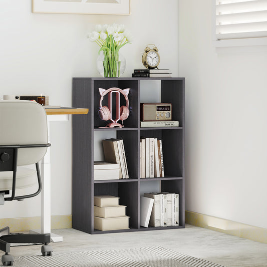 HOMCOM 6 Cube Bookshelf Grey Modern Storage Shelf For Home Office Organization Lightweight Particle Board