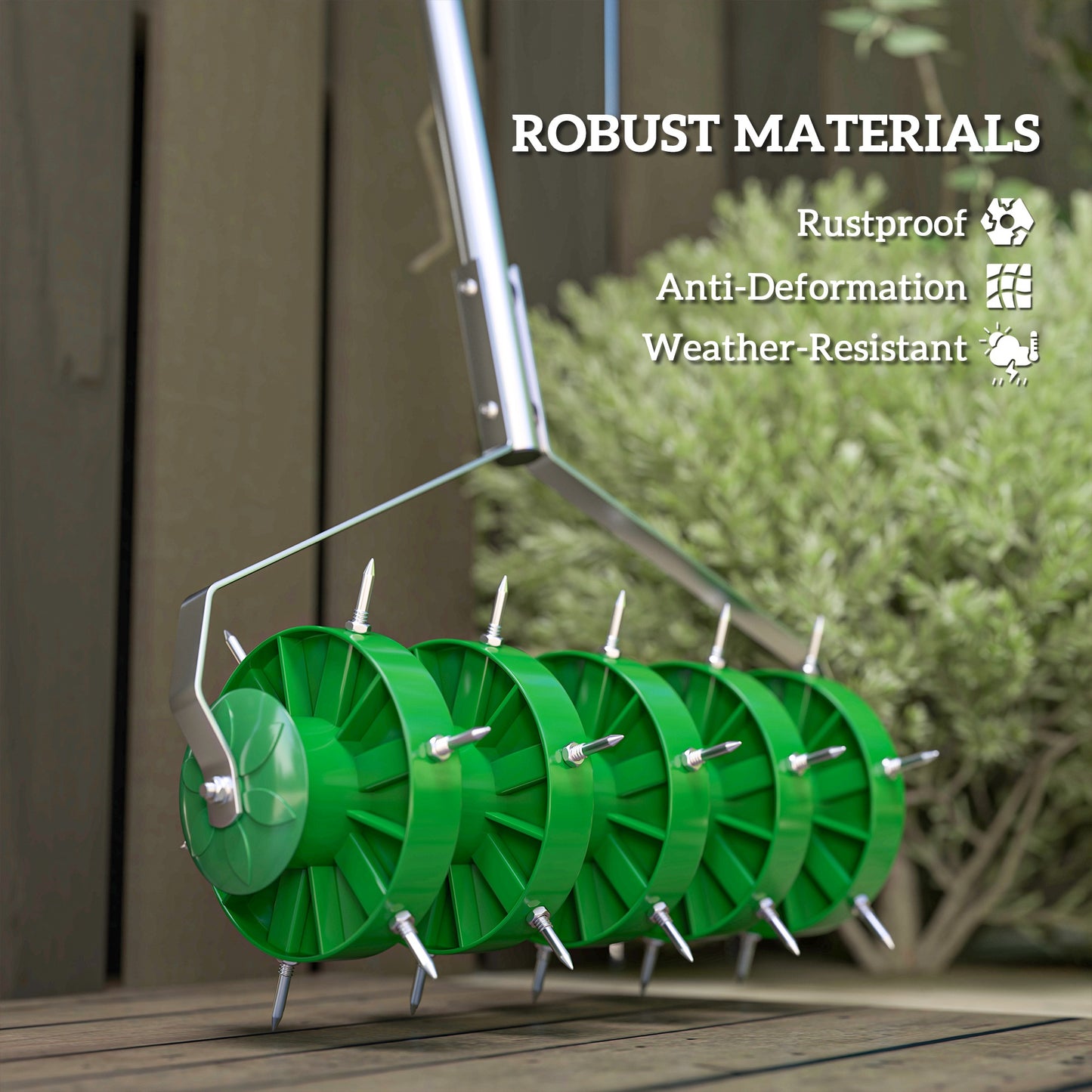 Outsunny Rolling Lawn Aerator Manual With 150 Mm Spiked Roller And 30 Mm Spikes Detachable 3 Piece Handle And T Bar Grip