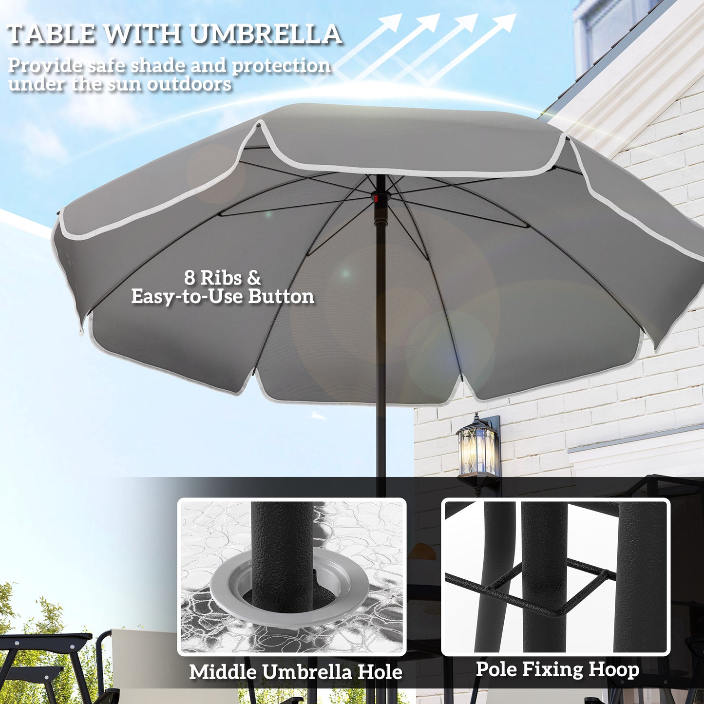 Outsunny 4 Seater Garden Furniture Set With Round Glass Top Table And Folding Chairs Parasol For Patio Cream White