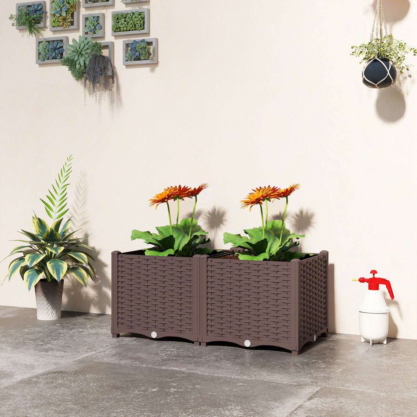 Outsunny Plastic Raised Garden Bed With Legs Self Watering Elevated Planter Boxes Modular Planter With Drainage Holes