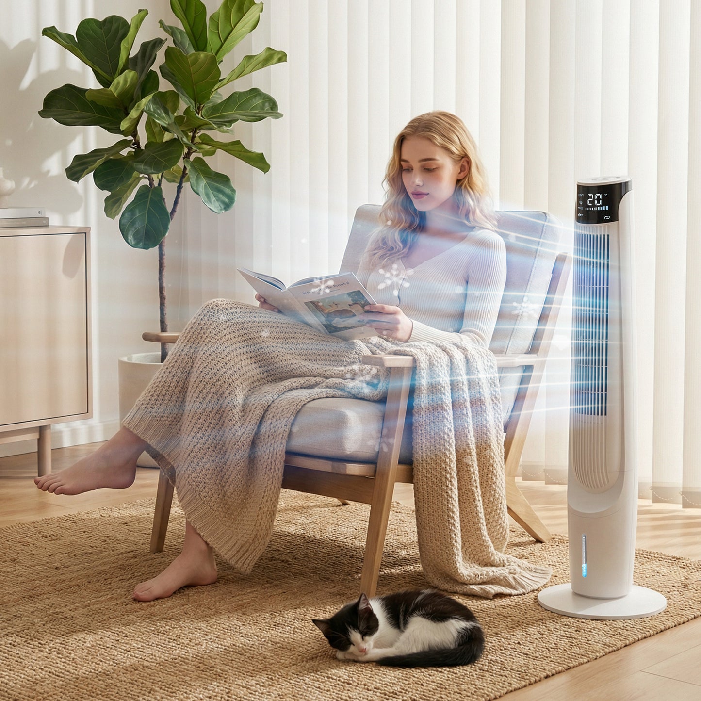 HOMCOM Ice Cooling Air Cooler With LED Display Remote Control Oscillating Fan 3 Speeds 4 Modes 12 Hour Timer White