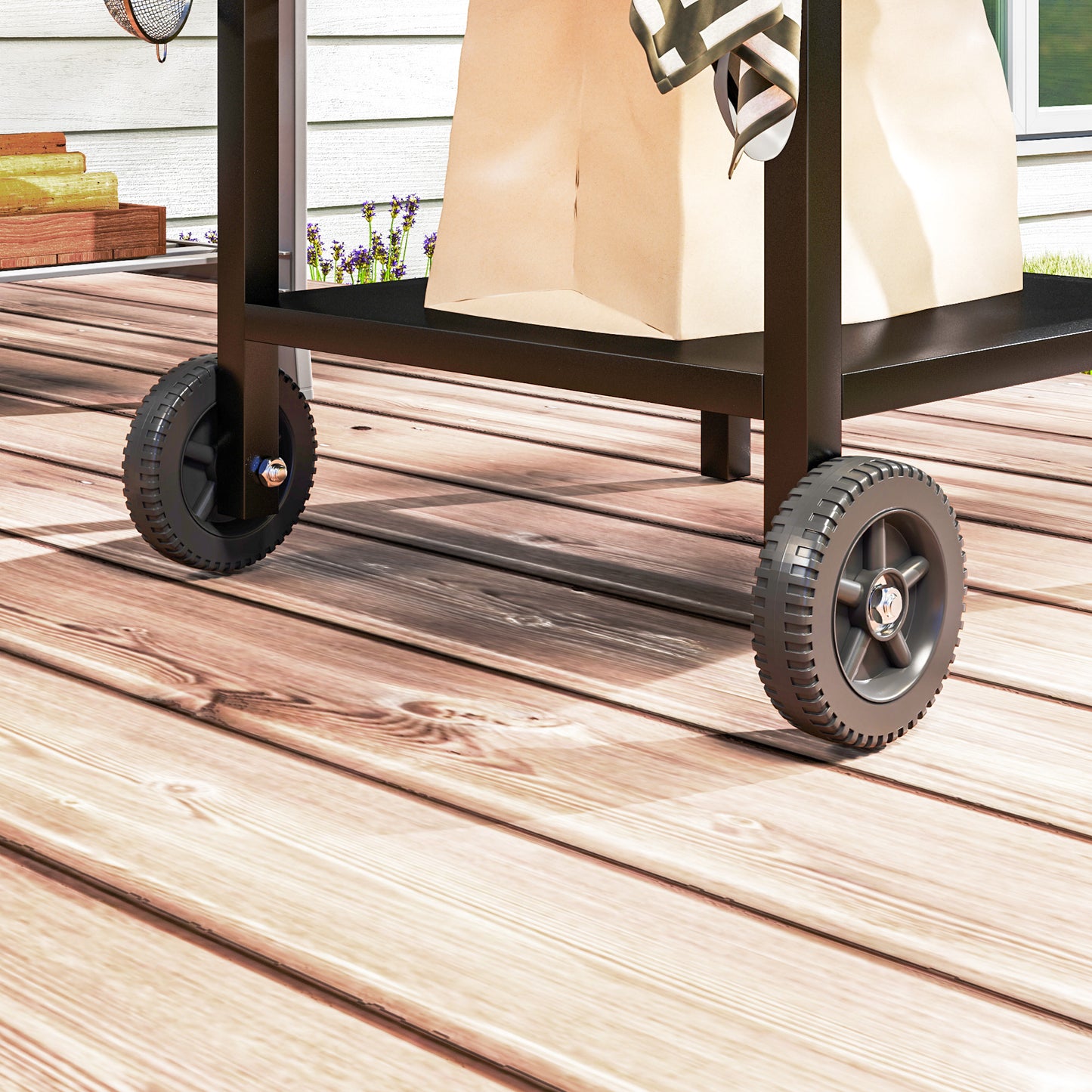 Outsunny Pizza Oven Table Cart With Stainless Steel Top And Foldable Side Table Hooks And Shelf Black