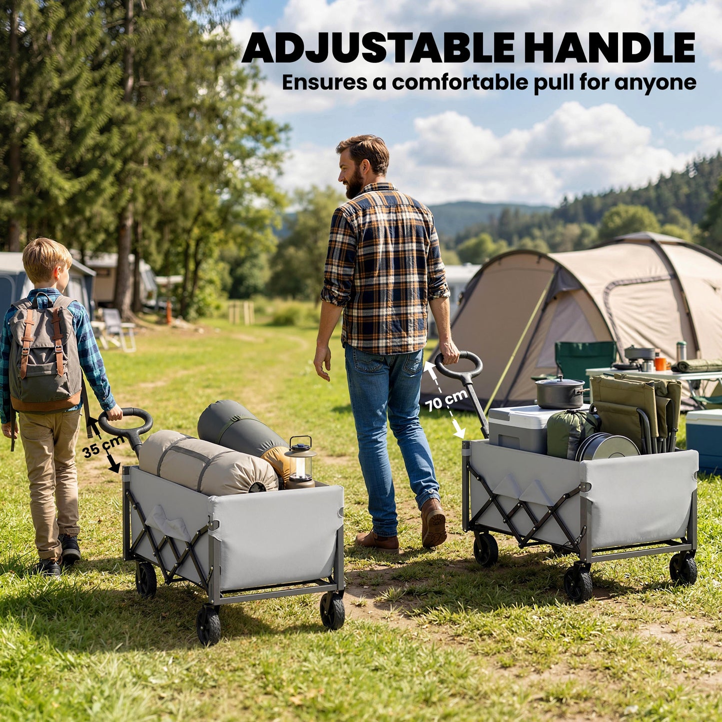 Outsunny 80L Foldable Festival Trolley On Wheels Collapsible Wagon Cart With Drop Down Tailgate Adjustable Handle Grey