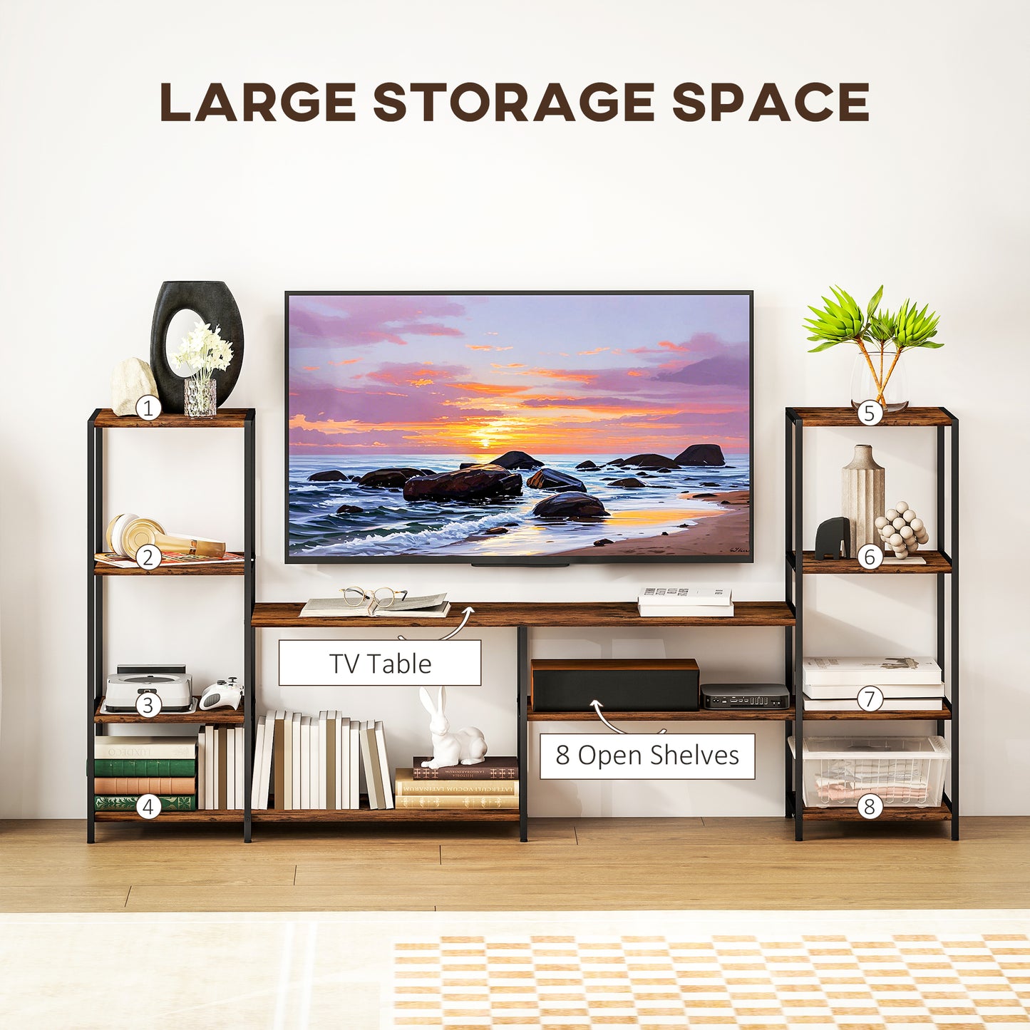 HOMCOM Industrial TV Stand for TVs Up to 55 Inches with Storage Shelves Entertainment Centre for Living Room and Bedroom