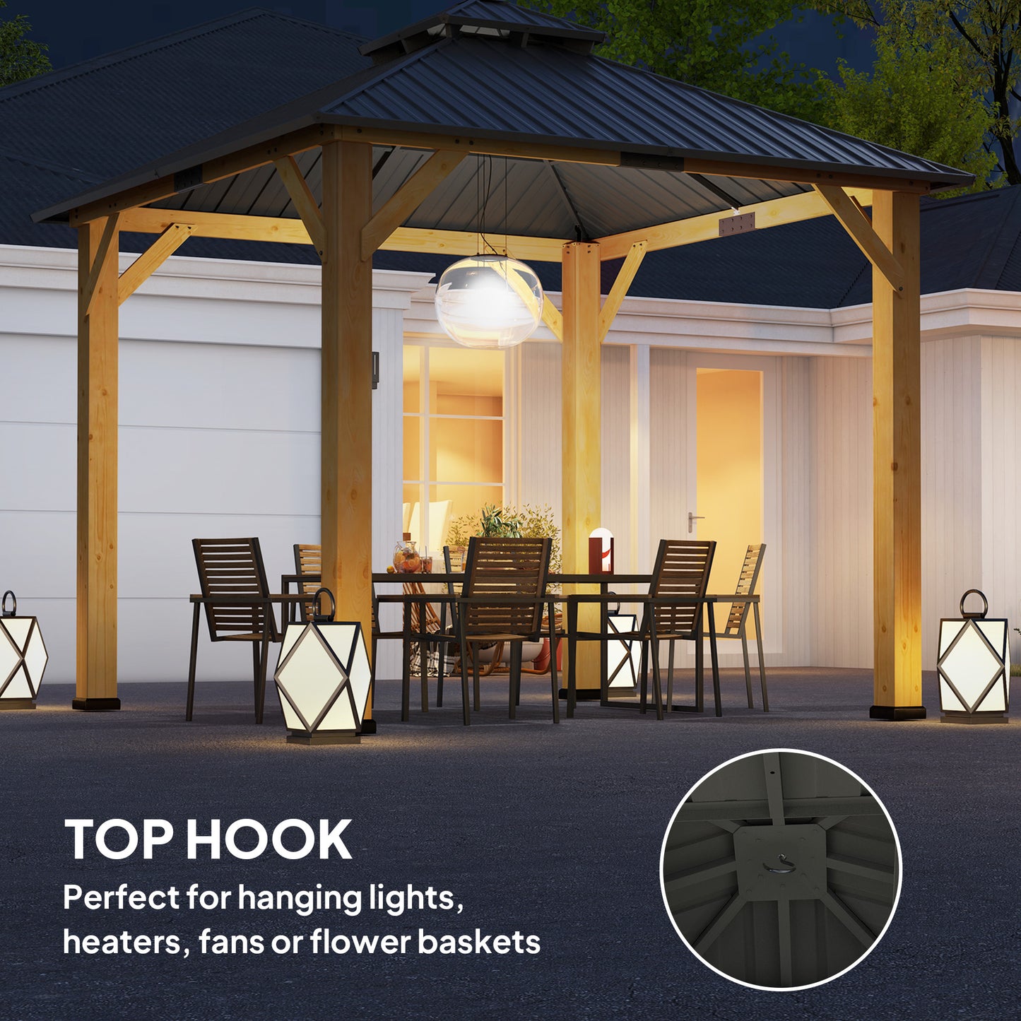 Outsunny 3x3m Outdoor Hardtop Gazebo Canopy With Two Tier Roof And Solid Wood Frame For Patio Garden Grey