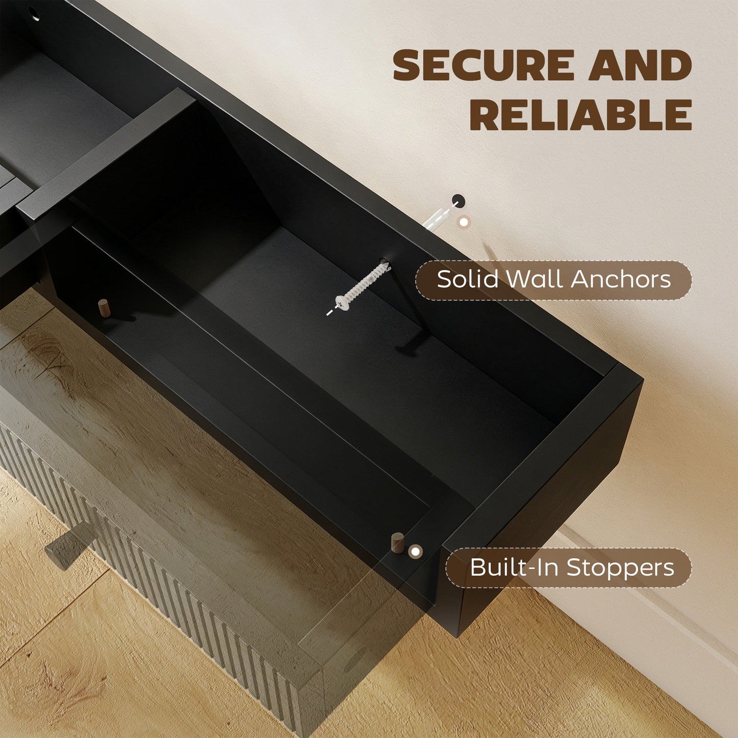 HOMCOM Black Wall Mount Storage Shelf Unit With Drawers For Entryway