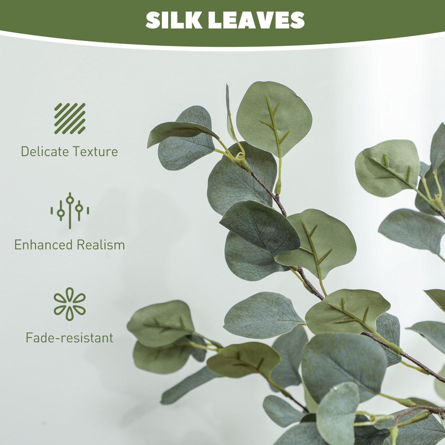 HOMCOM Set Of 2 Decorative Eucalyptus Trees 4ft 120cm With 230 Silver Dollar Leaves In Pot Indoor Decor