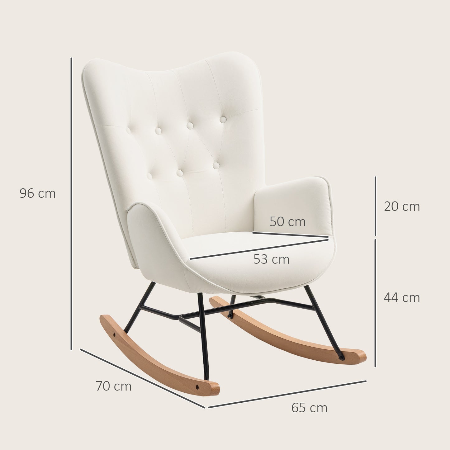 HOMCOM Velvet Rocking Chair Armchair With Solid Wood Legs And Metal Frame Cream Living Room Bedroom