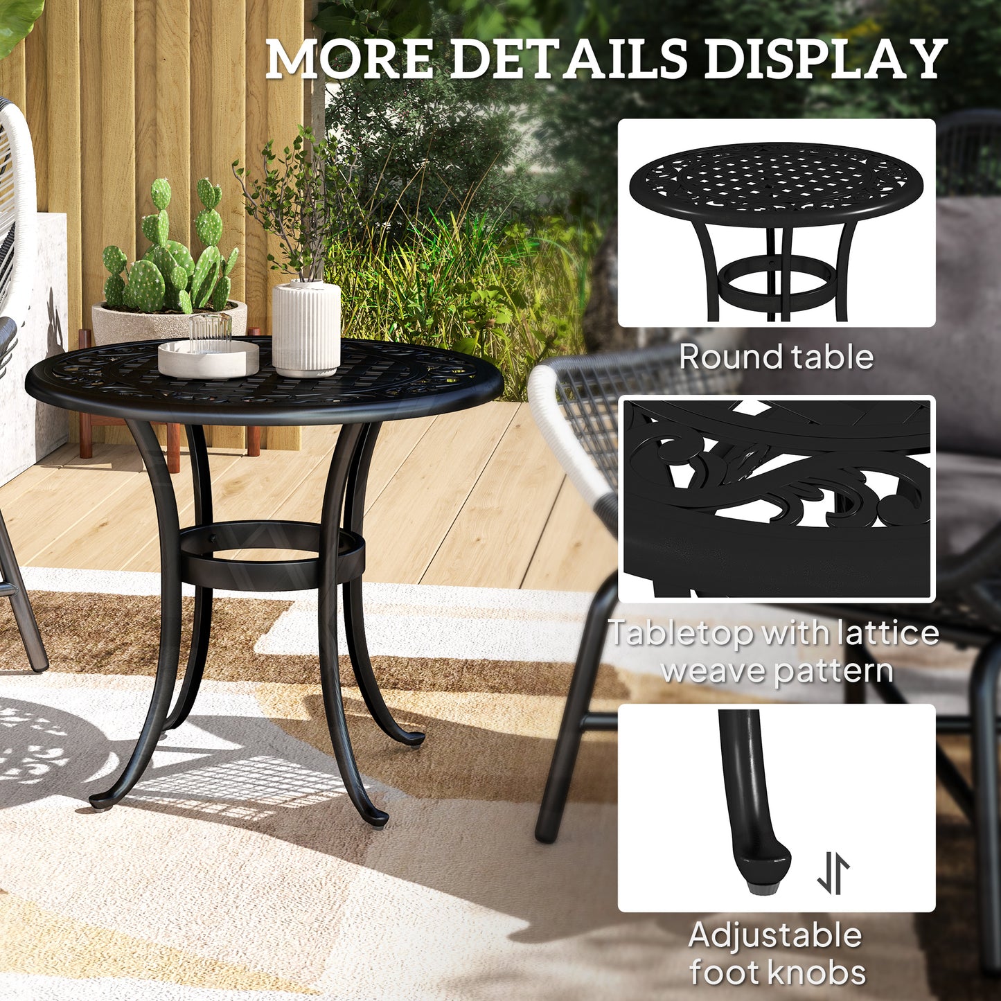 Outsunny Outdoor Garden Table Cast Aluminium Patio End Table With Anti Slip Foot Pads 60 x 60 cm Black
