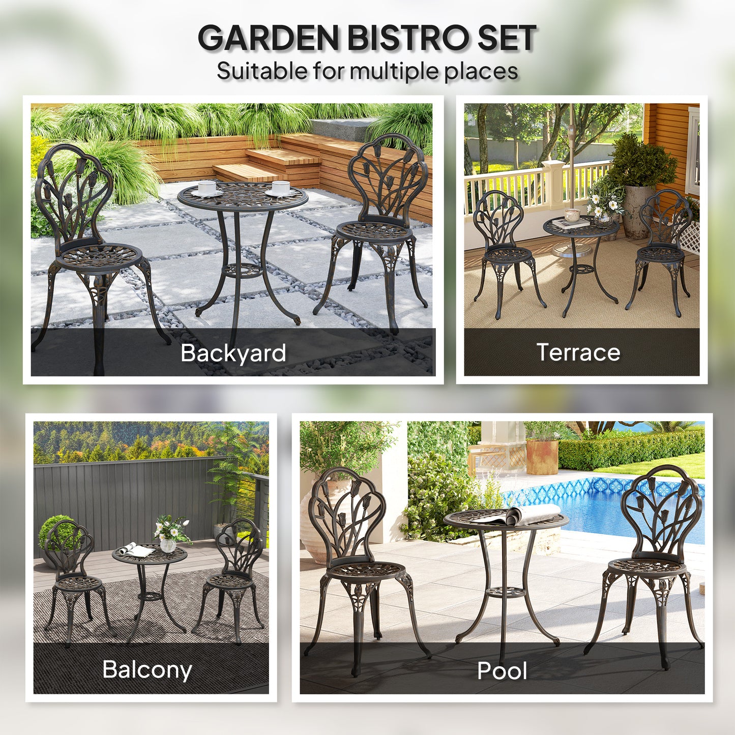Outsunny 3 Piece Patio Bistro Set For 2 Outdoor Aluminum Garden Table And Chairs With Umbrella Hole Bronze Tone