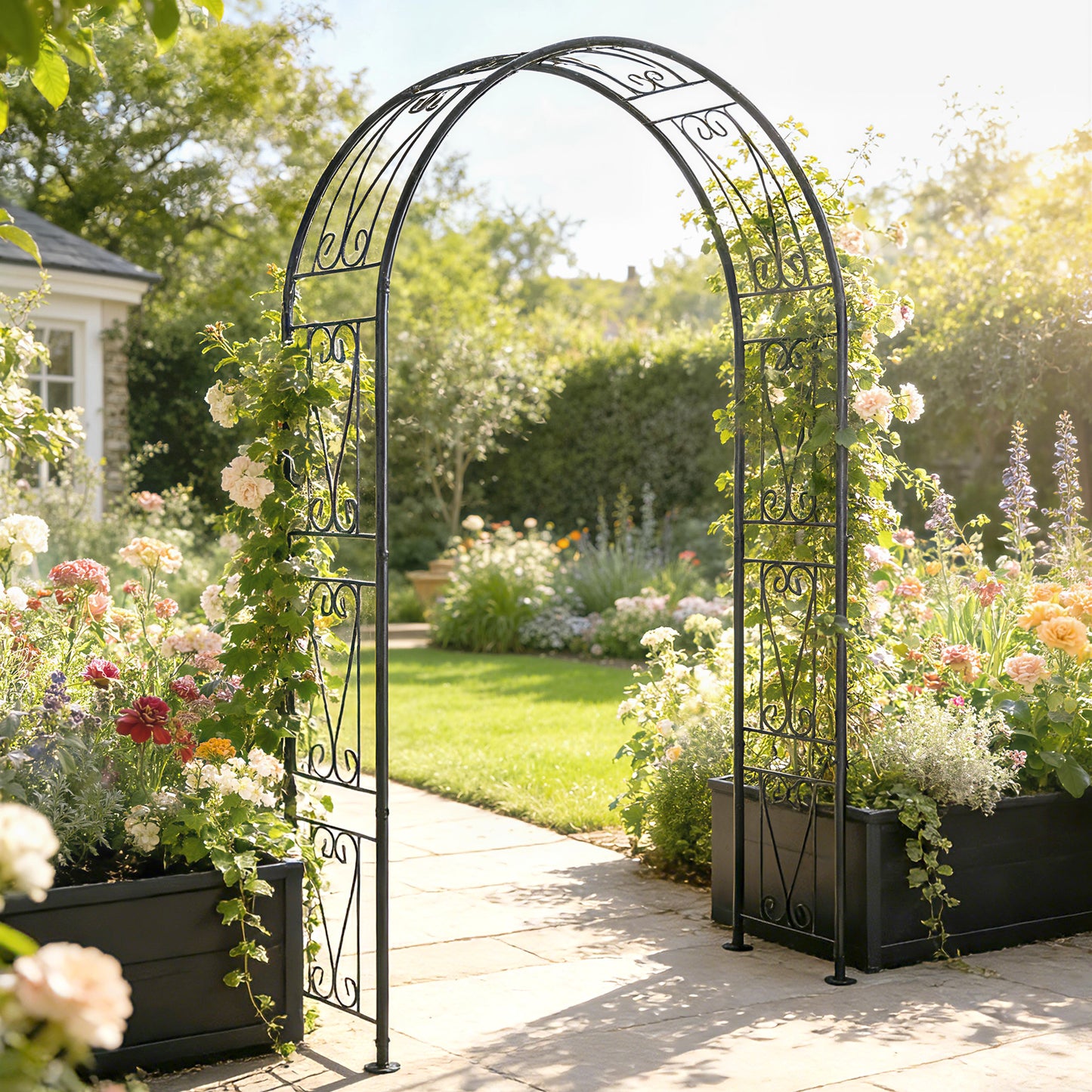 Outsunny Garden Arch Arbour Trellis For Climbing Plants Rose Arch Wedding Garden Decoration 155x40x246 cm Black