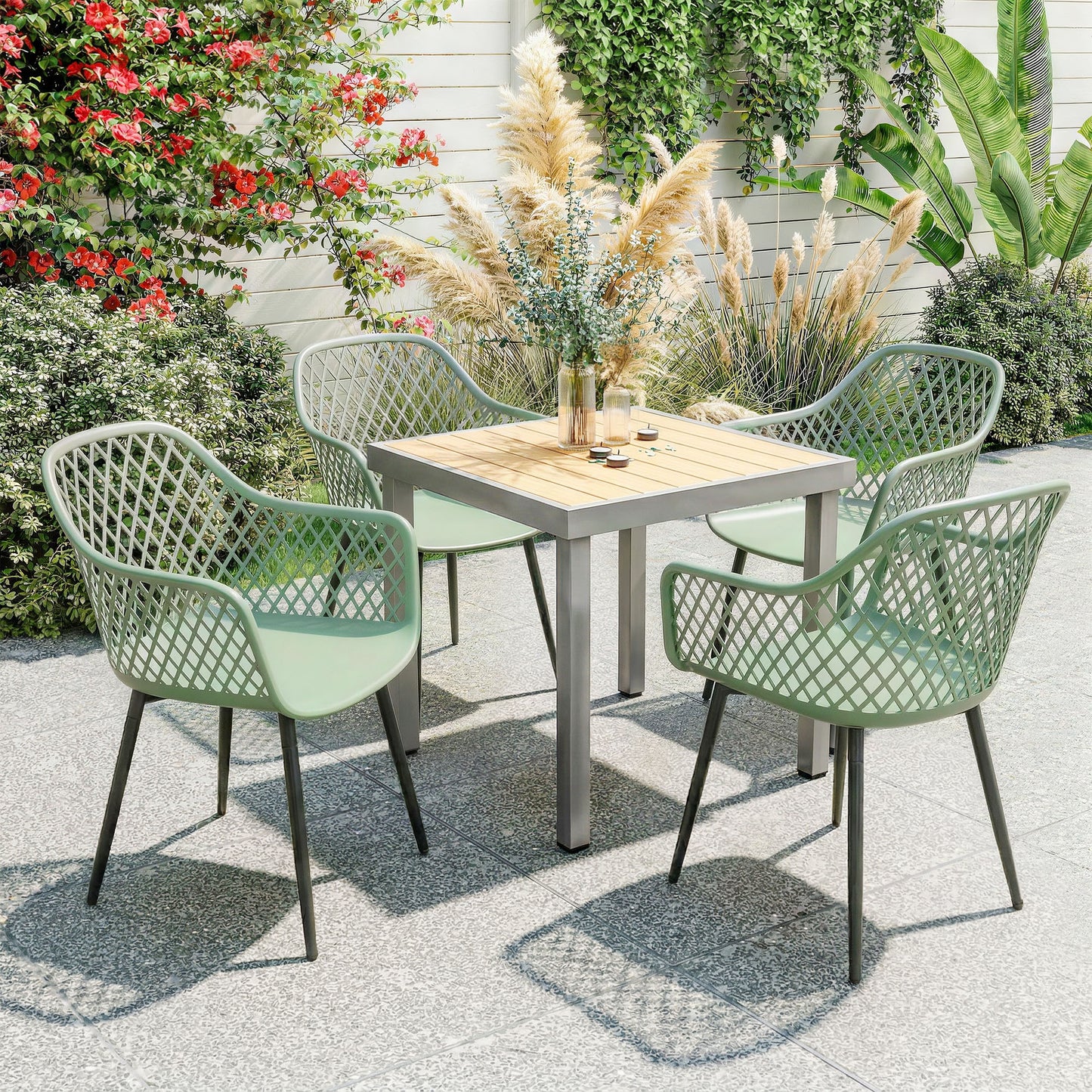 Outsunny Garden Chairs Set Of 4 With Cut Out Diamond Back And Armrests For Patio Balcony Terrace Green