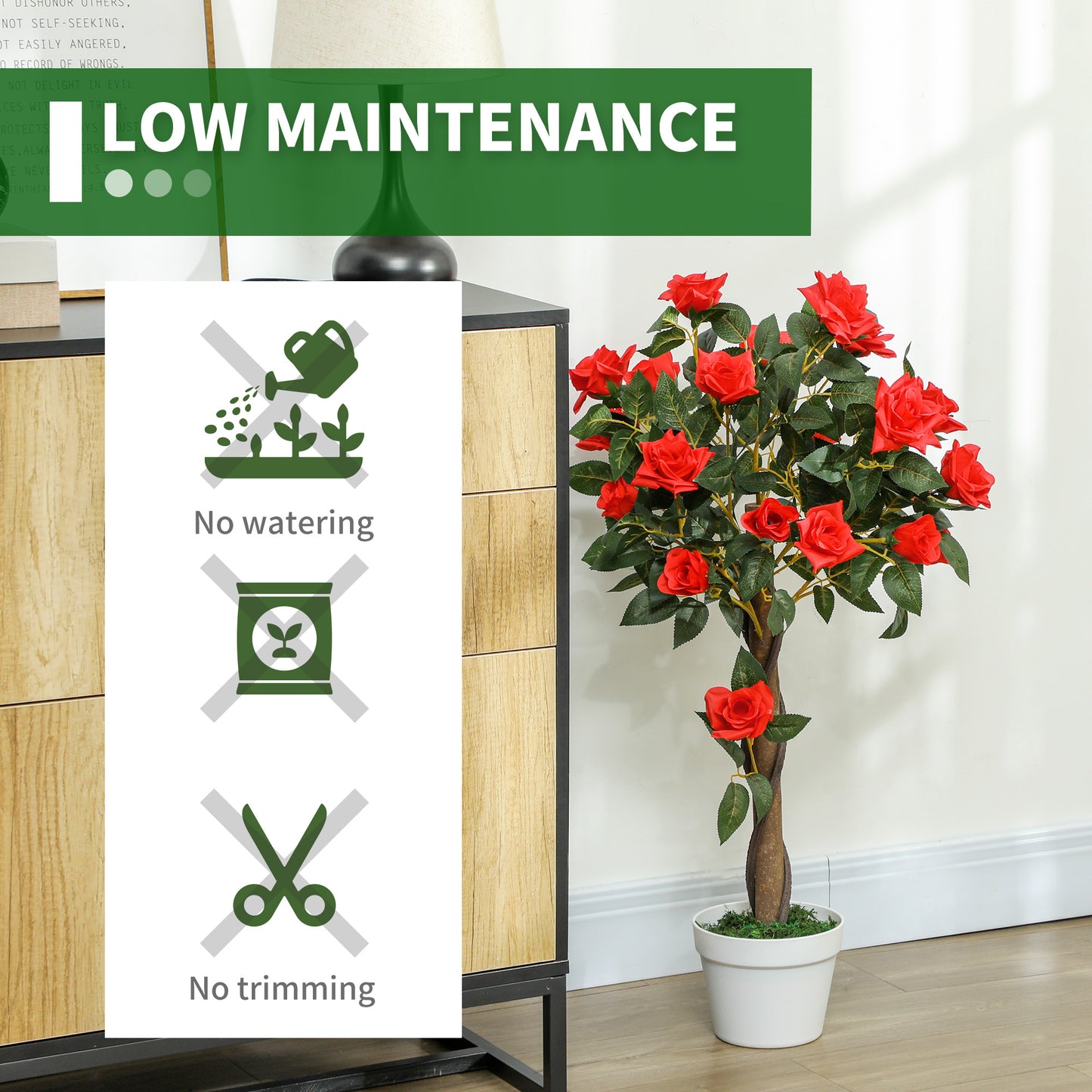 Outsunny Set Of 2 Artificial White Rose Plants In Pots Realistic Faux Indoor Decor 90cm Tall