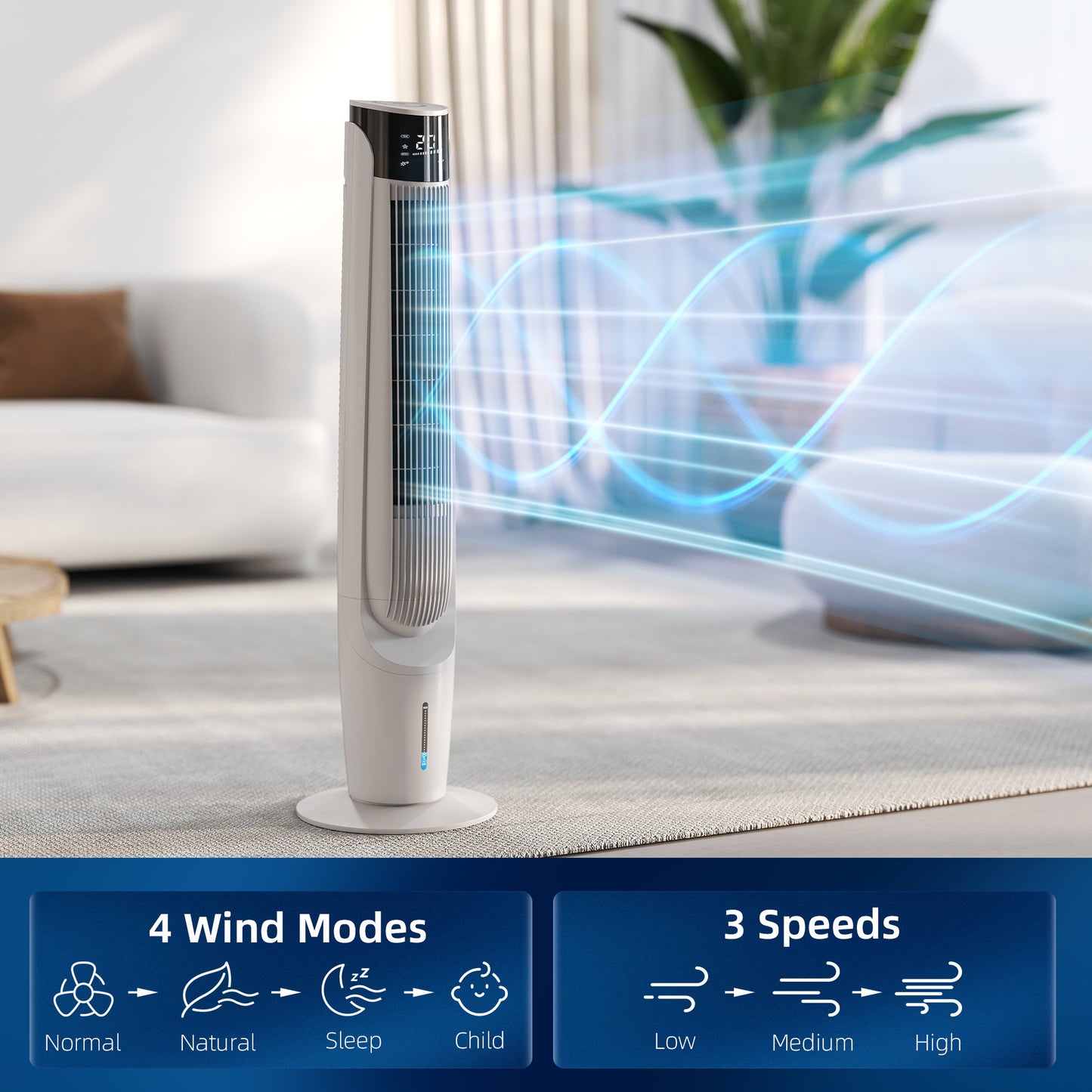 HOMCOM Ice Cooling Air Cooler With LED Display Remote Control Oscillating Fan 3 Speeds 4 Modes 12 Hour Timer White