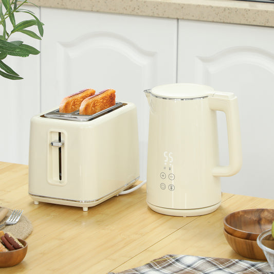 HOMCOM Kettle and Toaster Set 1.5L 3000W 2 Slice Toaster with Browning Levels Defrost Reheat Keep Warm