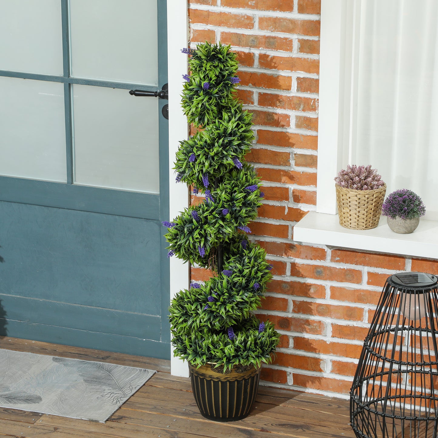 HOMCOM Set Of Two 115cm Artificial Lavender Trees In Black And Gold Pot With Cement Weighted Base
