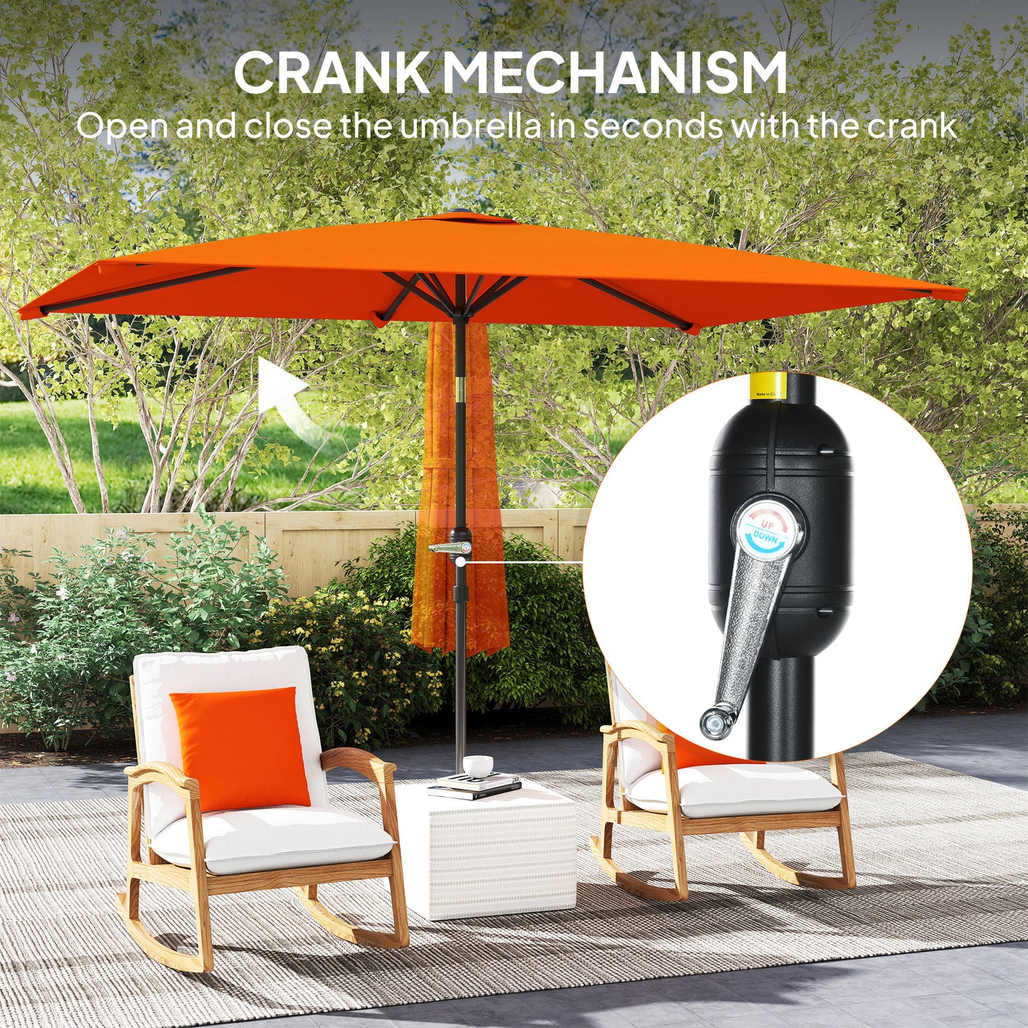 Outsunny 3x2m Patio Parasol Garden Umbrella With Aluminium Tilt Crank Rectangular Canopy Steel Frame Orange