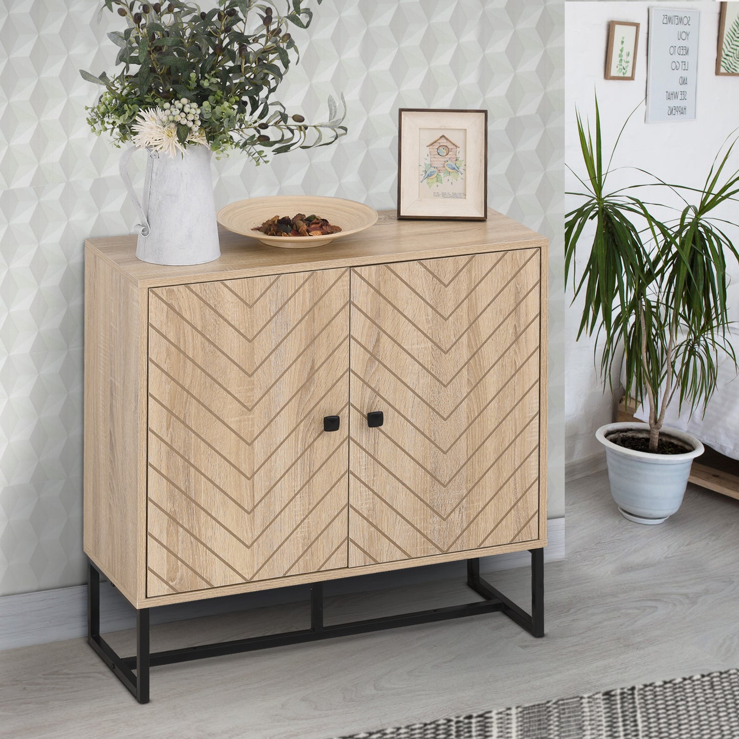 HOMCOM Modern Adjustable Storage Cabinet with Unique Arrow Design and Metal Frame - ALL4U RETAILER LTD