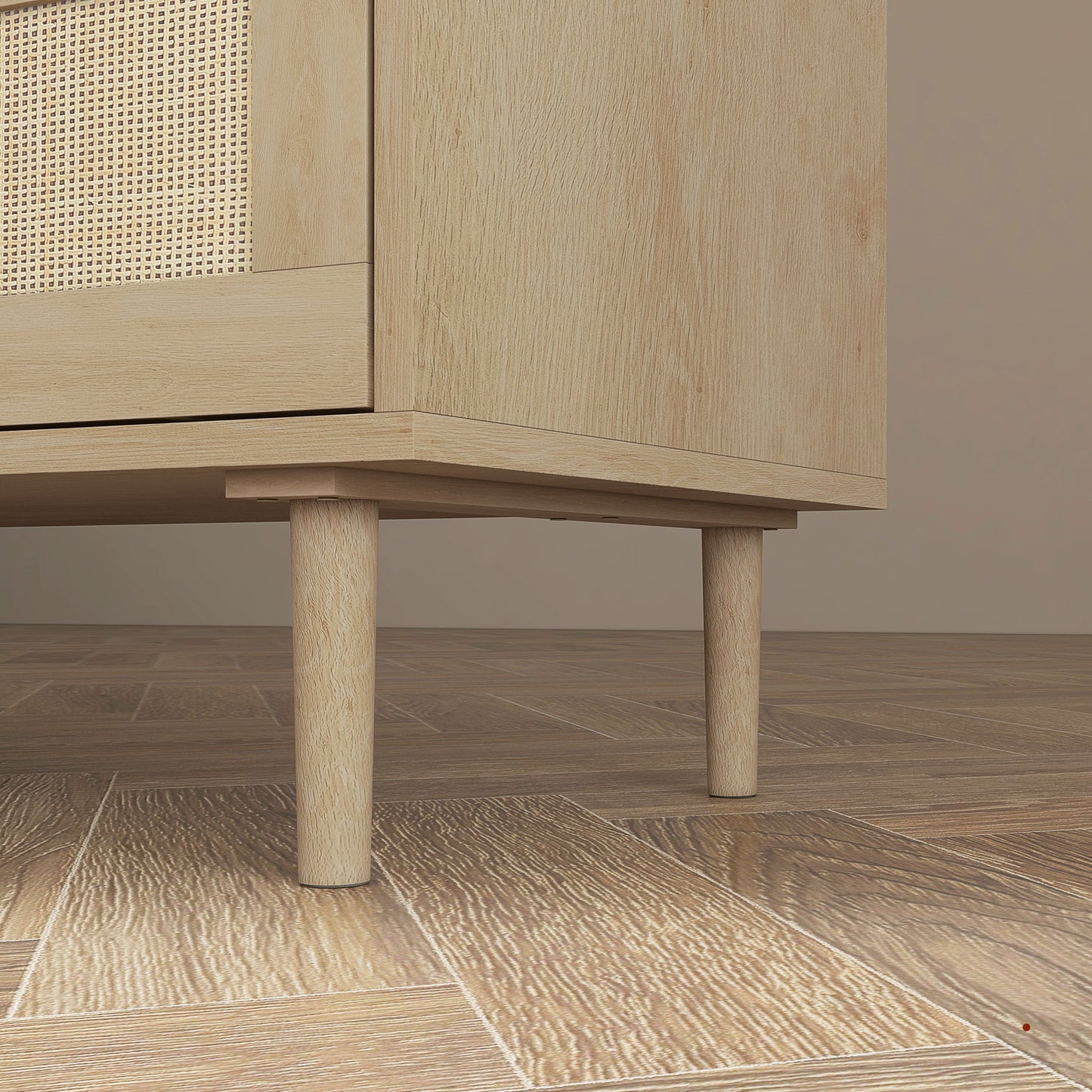 HOMCOM 6 Drawer Tall Chest Of Drawers With Rattan Element Oak Finish For Bedroom And Living Room
