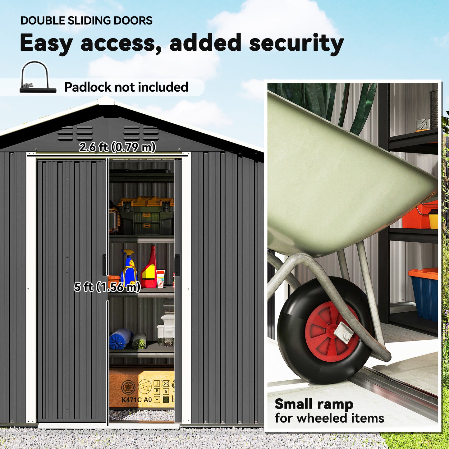 Outsunny Metal Garden Storage Shed Six And A Half By Three And A Half Feet Galvanised Steel Dark Grey