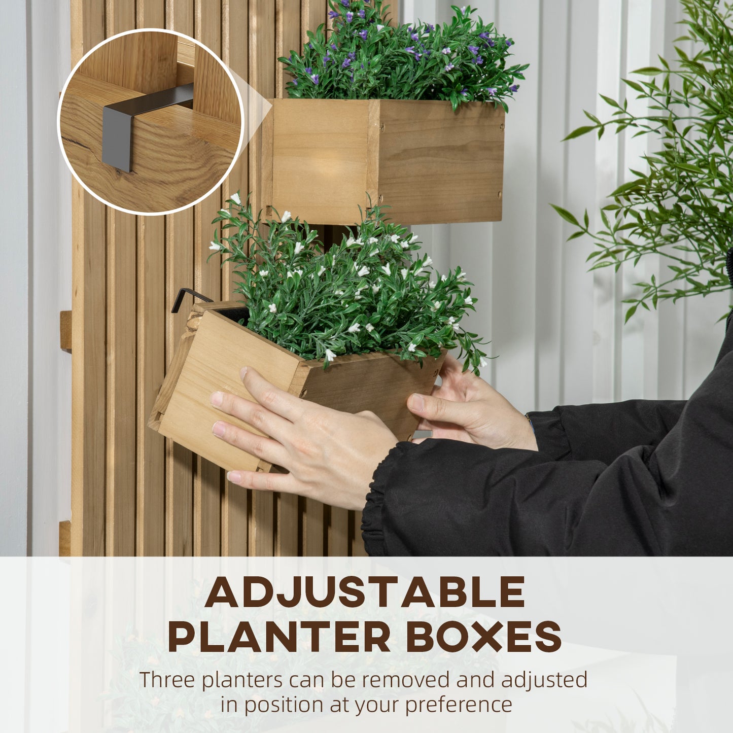 Outsunny Wall-Mounted Wooden Garden Planter with Trellis and Movable Boxes, Carbonized Finish - ALL4U RETAILER LTD